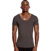 Herrdräkter 3137 t-shirt voor mannen lågklippta stretch vee topp tees mode mannelijke onzichtbare casual zomer