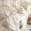 Bettwäsche-Sets 1400TC Ägyptische Baumwolle Blumen Stickerei Luxus Prinzessin Hochzeit Set Spitze Rand Bettbezug Bettlaken Kissenbezüge 221129