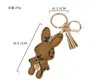 7Style Designer Key Rings Rabbit PU Leather Keychains Purse Pendant Car Keyring Chain Charm Bruine Flower Mini Bag Tassel Gift voor mannen vrouwen