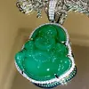 Collane con ciondolo Finitura placcata oro 18 carati Green Jade Lab Diamanti simulati Laughing Buddha Iced Out Collana CZ Jewelry