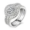 Кластерные кольца 3pcs/set роскошные хрустальные цирконы набор для женщин аксессуары для свадебного обруча