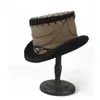 ベレー帽13.5cmブラックウールスチームパンクトップハット手作りの女性男性革のミリネリーゴーグルパーティーコスプレキャップ