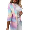 Ternos femininos Moda Blazer Gradiente de jaqueta feminina colora lapela casaco de manga longa casual terno slim office senhoras mujer 2022