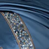 Zestawy pościeli Wysokiej klasy 1000tc Egiptian bawełniana pościel niebieski elegancki luksusowy haftowa kołdra 4pcs jedwabiste miękkie blachy poduszki 221129