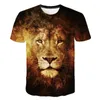 Мужские рубашки T 2022 Летний стиль 3D Lion Tiger Print Fit Fit Fusmant Casual Animal O-образное ореалирование хип-хоп с короткими рукавами