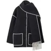 Women's Wool Blends Totem Winter Women Coat Polyester Gray Color Full Sleeves Single Breasted Oversize Casual Scarf Collar 221128