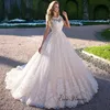 Sexy dos nu Europe robe de mariée femmes pure cou à lacets dentelle broderie Appliques doux Train robe de mariée nouveauté