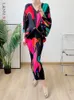 Party Dresses LANMREM Midi Batwing Sleeves Dress Women's V Neck Printing Pleated Loose Female Fashion Festival Clothing 2R1789 221128