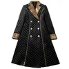 Spring Black Contrast Color Plaid Wool & Blends Outwear Coat Long Sleeve Notched-Lapel Panelled Double-Breasted Long Outwear Coats L2N242188