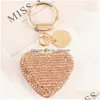 Key Rings Fashion Fl Rhinestone Keychain Couple Peach Heart Key Chains Bling Crystal Pendant Keyring Holder Charm Bag Women Jewelry Dho7R