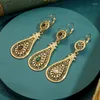 Dangle Earrings Gold Color Water Drop Shape Hollow Design Moroccan Trendy Women Earring Rhinestone Vintage Bridal Gifts