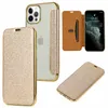 Wallet Phone Cases for iPhone 13 12 11 Pro Max X XS XR 7 8 Plus Electroplating TPU Shiny Glitter PU Leather Flip Kickstand Cover Case with Card Slot