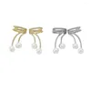 Stud Earrings Earless Copper Fashion Simple Vintage Thick Gold Plated Pearl Ear Clip Jewelry Wholesale