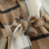 Jas focusnorm 03y herfst winter babymeisjes wollen jas plaid geprinte lange mouw hap met een enkele borsten jasje bovenkleding riem 221128