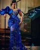 2022 ￁rabe Aso Ebi Luxuoso Mermaid Prom Vestres de Cristais de Minchados Evening Festa formal Segunda recep￧￣o Vestidos de noivado de anivers￡rio ZJ630