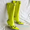 Lange Stiefel Kniestiefel Schnalle Fabrik Schuhe Luxus Designer Dünne Ferse Mode Marke Cagole Stud Spitze Zehen Leder Runway Damen