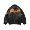 WO AMERICAN Y2K VINTAGE STREETWEAR LETLE EMBROIDERY LAPEL PU LEATHER JACKET WOMEN STREETパイロットルーズジャケット冬221129