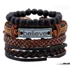 Braccialetti con ciondoli Bracciale da uomo 100 Vera pelle Credi Perline Corda Semplice e facile regolabile 4 Stili 1 Set Drop Delivery Jewel Dhtyx