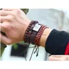 Charm Bracelets Mans Cowe Leather Bracelet Diy Hand Woven Beading Mtilayer Alloy Cross Combination Suit Size Adjusted 4Styles/1Set D Dhrze