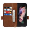 Retro Magnetic Flip Phone Cases for Samsung Galaxy Z Fold3 5G Multiple Card Slots Solid Leather Wallet Clutch Kickstand Protective Shell with Pen Slot Holder