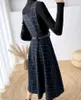 Tvådelt klänning Autumn Winter Lady Fashion Overall 2 Set Women Black Knitted tröja Top Plaid Tweed Slim Big Swing Midi 221128