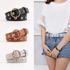 Belts Faux Leather Belt For Women Round Metal Pin Buckle Circle Solid Color Punk Jeans Designer