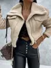 Wo hirigin femmes hiver Faux cuir à manches longues revers polaire lin manteau Zip Up moto chaud Sherpa Outwear 221129