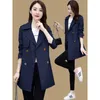 Women's Trench Coats 2022Autumn Mid-Length Coat Women Double Breasted Slim Spring Navy Khaki Female Outwear Fashion Windbreaker