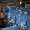 Sängkläder sätter blå grön elegant blommor broderad täcke täcke lyx egyptisk bomullsbäddsuppsättning dubbel drottning king size lakan kudde 221129