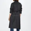 Kvinnors ullblandningar Garaouy Autumn Vintage Casual Simple Classic Long Woolen Coat 3 Colors Cardigan With Belt Overcoat Female Mujer 221128