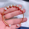 Bangle 2022 Natural Pearl Red Green Agate Bracelet 14K Gold Color Open Women's Fashion Party Sieraden Gift