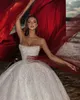 Exquisite Strapless Pearls Wedding Dress Ball Gown Custom Made Shiny Sequins Lace Sleeveless Church Bridal Dresses