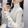 Kvinnors tröjor Turtle Neck Women Sweater 2022 Autumn Winter Korean Fashion Slim Sweater Basic Tops Y2K Soft Knit Sweaters Button långärmad J220915