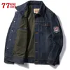 Men's Jackets Spring Autumn Denim Jacket Men Casual Retro Washed Blue Loose Multi Pocket Tooling Lapel Tactics Coat Plus Size M 5XL 221129