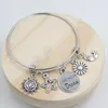 Charm Bracelets 10PCS Stainless Steel Bangle Adjustable Wire Live Your Dream Sunflower Star Sun Moon Bracelet For Women Jewelry Gift