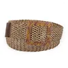 Belts Free Delivery Retro Bohemian Wide Belt Round Square Wooden Buckle Wild Woven Linen Women's Fake Straw