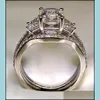 Solitionaire Ring Vintage 10K White Gold 3ct Lab Diamond Ring Sets 925 Стерлинги Sier Bijou Обручальные обручальные кольца для Wo Dhgarden dh6yx