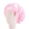 2022 Children Solid Color Satin Bonnet Baby Sleeping Cap with Adjustable Elastic Ribbon Kids Hair Accessories