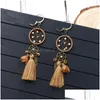 Dangle Chandelier Dream Catcher Long Tassel Earrings For Women Bohemian Ethnic Jewelry Vintage Brown Fringe Flower Dangle Hanging Dhvof