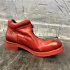 Stivali Gothic Uomo Punta tonda Cerniera Vera pelle Tacco largo alla caviglia Vintage Moto Riding High Top Shoes Personalizzato 15 giorni