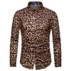 Мужские повседневные рубашки Тенденция Man Club Leopard Print Высококачественная социальная вечеринка с длинными рукавами Homme платье 221128