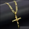 Hänge halsband riktiga 10k gul fast fint guld Jesus korsa Crucifix Charm Big Pendant 55x35mm Figaro Chain Necklace Drop Dhgarden DH9RORO