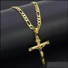 Naszyjniki wiszące prawdziwe 10K żółte cienkie złoto Jezus Cross Cross Charm Big Pendant 55x35mm Figaro łańcuch Naszyjnik Dhgarden Dh9ro