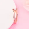 Rose Gold Plated Sparkling Pink Elevated Heart Ring Fit Pandora Jewelry Engagement Wedding Lovers Fashion Ring for Women