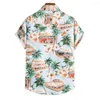 Men's Casual Shirts 2022 Summer Fashion Men's Short Sleeve Hawaiian Shirt Car Floral Print Soft Tee Harajuku Beach Top Oversized