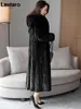 Pelliccia da donna Faux Lautaro Inverno Maxi Cappotto di visone soffice nero caldo da donna con cappuccio Manica lunga Gonna elegante Moda coreana di lusso 221128