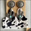 Dangle Lustre Vintage Sier Cushaw Fleur Turquoise Cactus Boucles D'oreilles En Cuir Véritable Étiquette De Vache Pour Les Femmes Bijoux Occidentaux Dr Dhgard2438