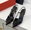 Sandali firmati da donna scarpe con tacco alto 4 cm 6 cm 8 cm 10 cm fibbia in metallo a punta cinturino posteriore poco profondo in vera pelle sandalo da donna nero opaco con sacchetto per la polvere rosso 34-44
