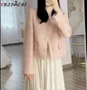 WO French Light Luxury Pink Tweed Women's Fall and Winter White elegancki metalowy guzik o nokół cekin Black Blazer 221129