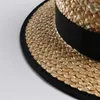 Berets 2022 Summer Wheat Straw Boater Top Platt Hat For Women Wide Brim Cap Femme Ete Beach Sun Hats Sombreros de Sol Chapeau Paille